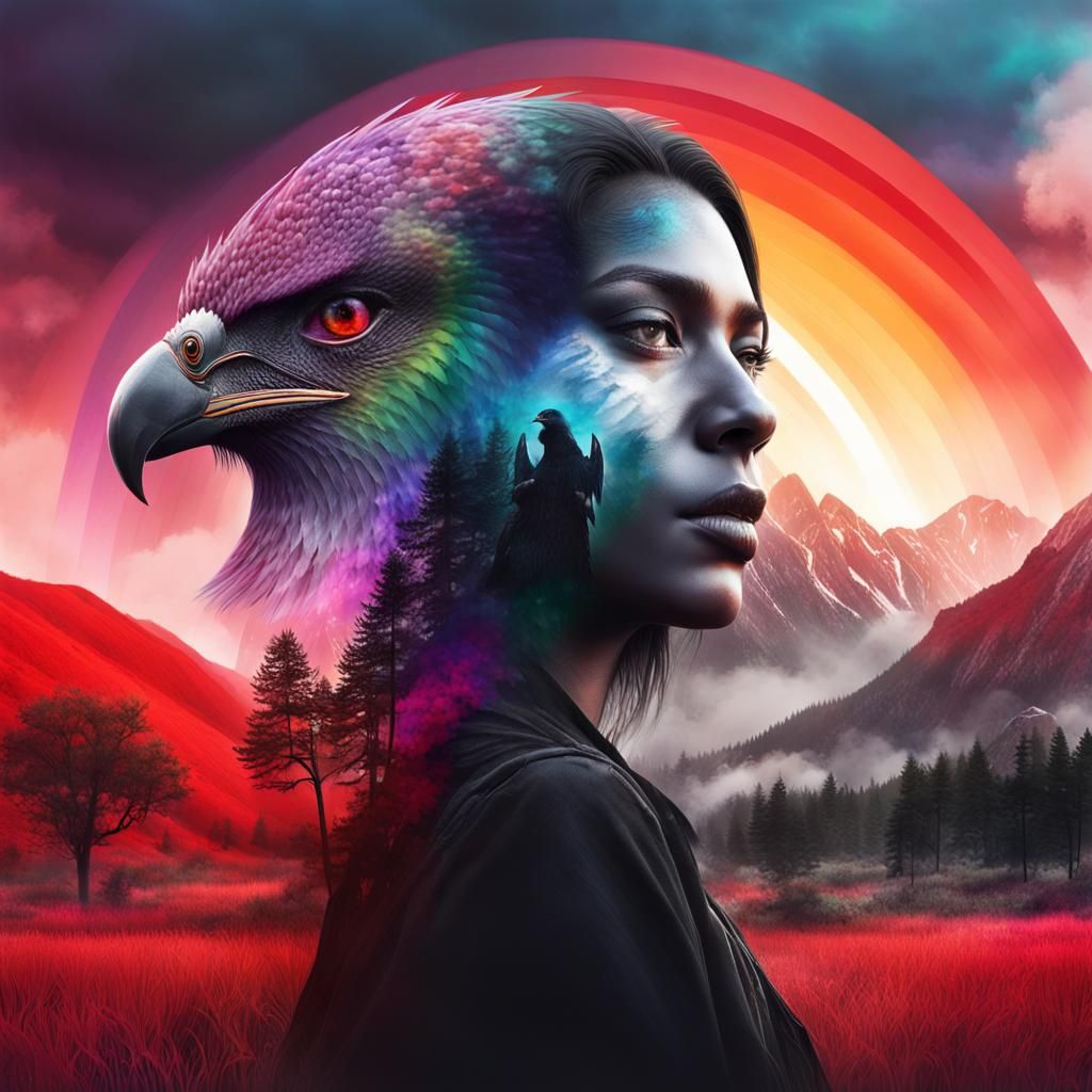 Hybrid Woman and Eagle Portrait in Detailed Matte Painting