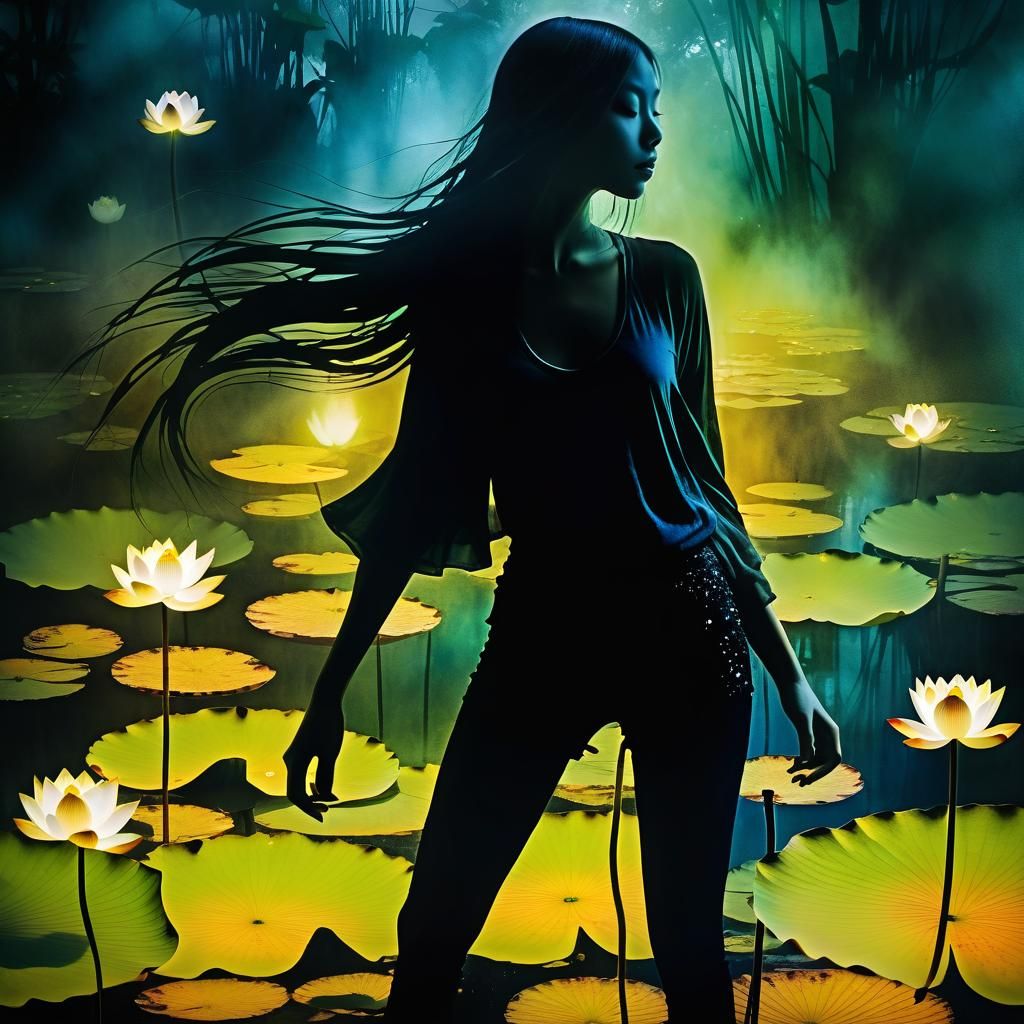 Water Sprite in Lotus Pond in Ink Style