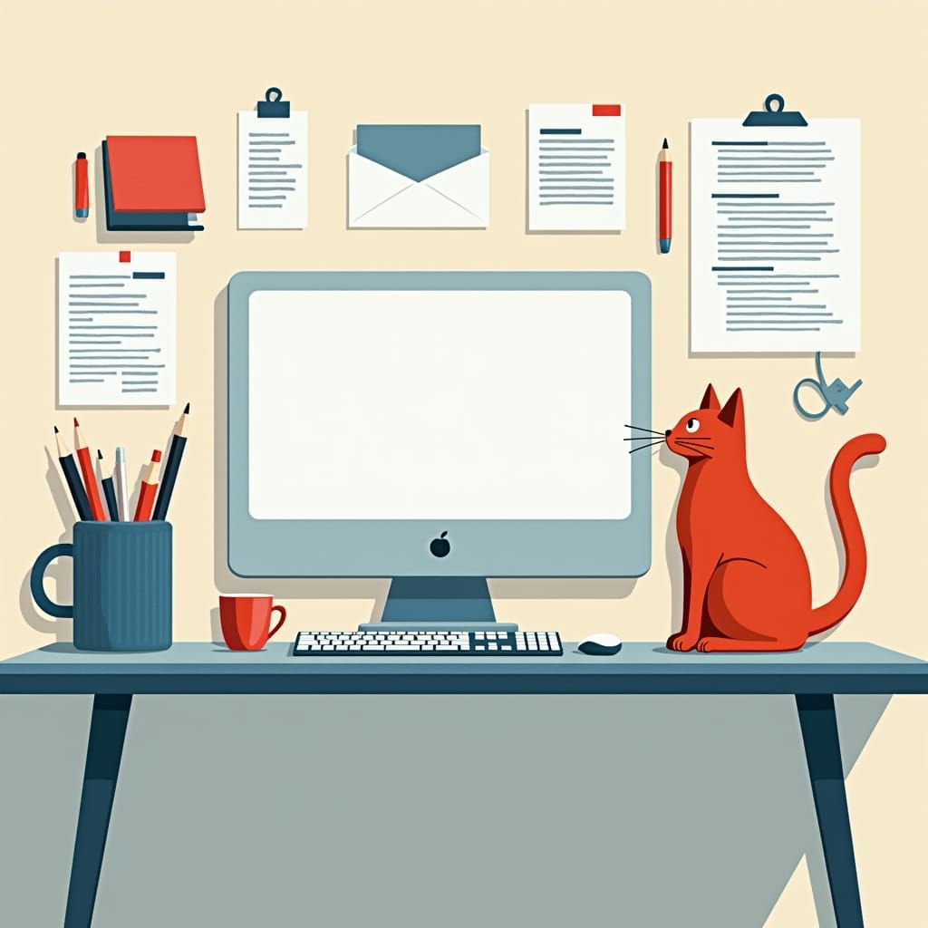 Cat Programmer's Desk in Felt Book Style