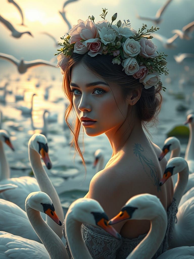 Ethereal Swan Queen in Futuristic Realism