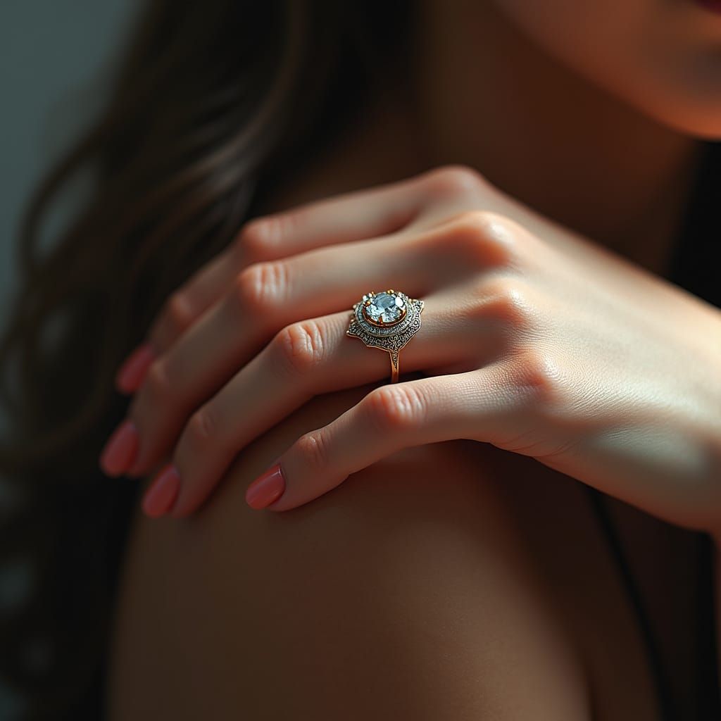Art Deco Engagement Ring on Slender Hand