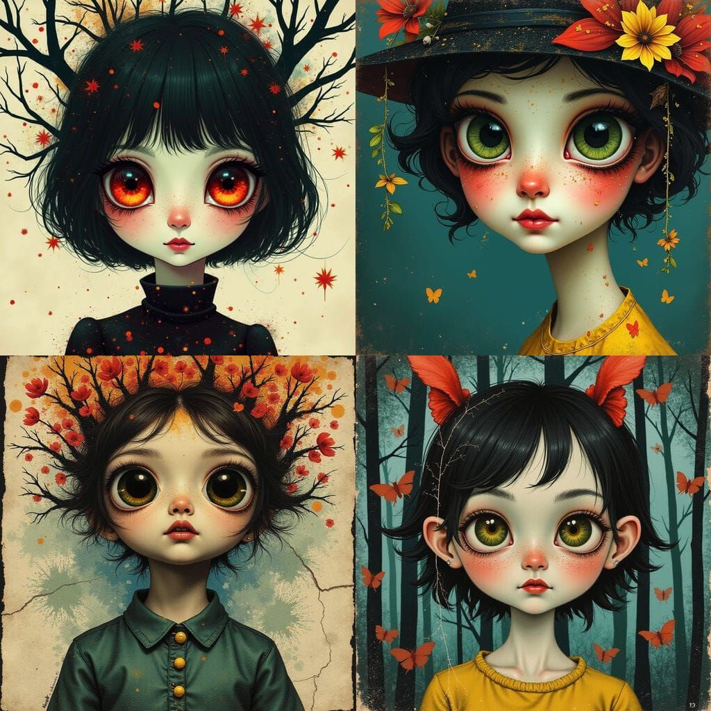 Hyper Cute Lady Portrait with Splash Ink and Double Exposure