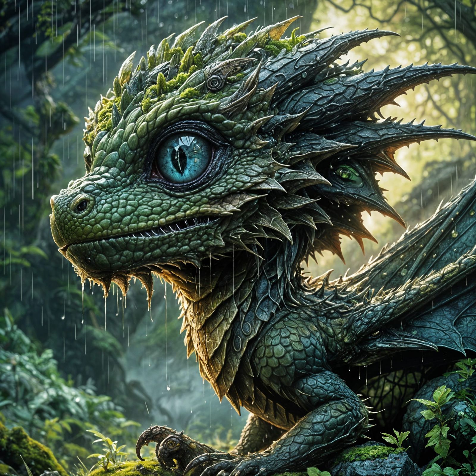 Adorable Chibi Dragon in Stormy Weather