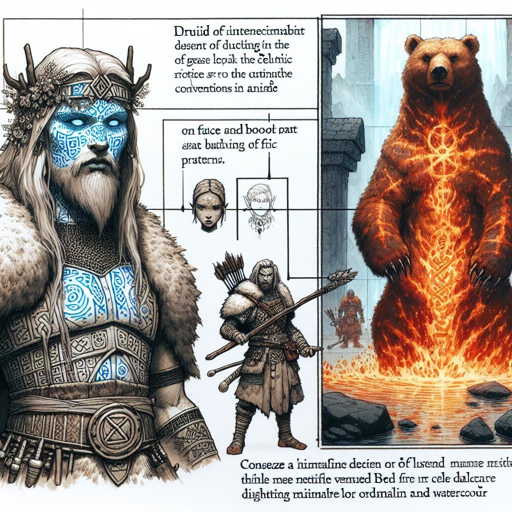 Fantasy Druid Warrior Summons Fire Bear Companion