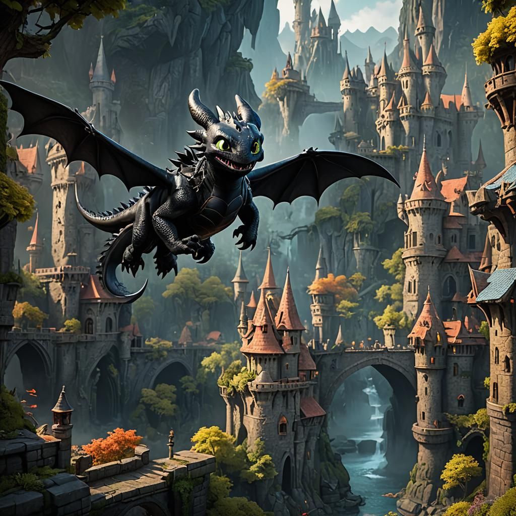 Detailed Matte Painting of Toothless the Dragon