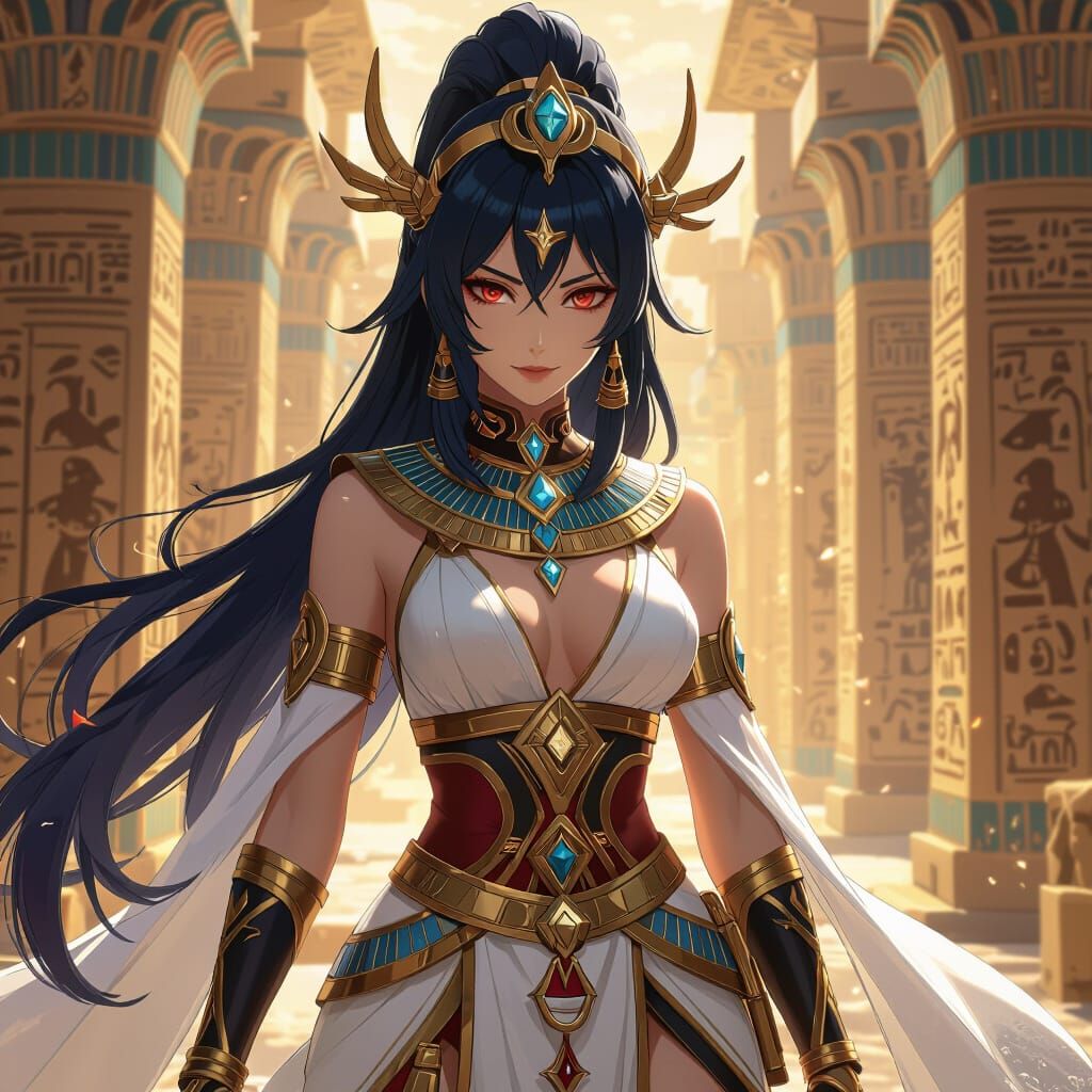 Raiden Shogun as Egyptian Goddess Anime Matte Painting