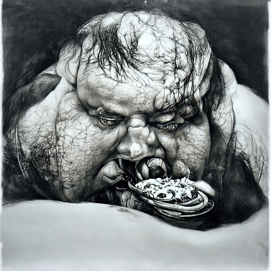Macabre Gluttonous Feast in Hyperrealistic Charcoal