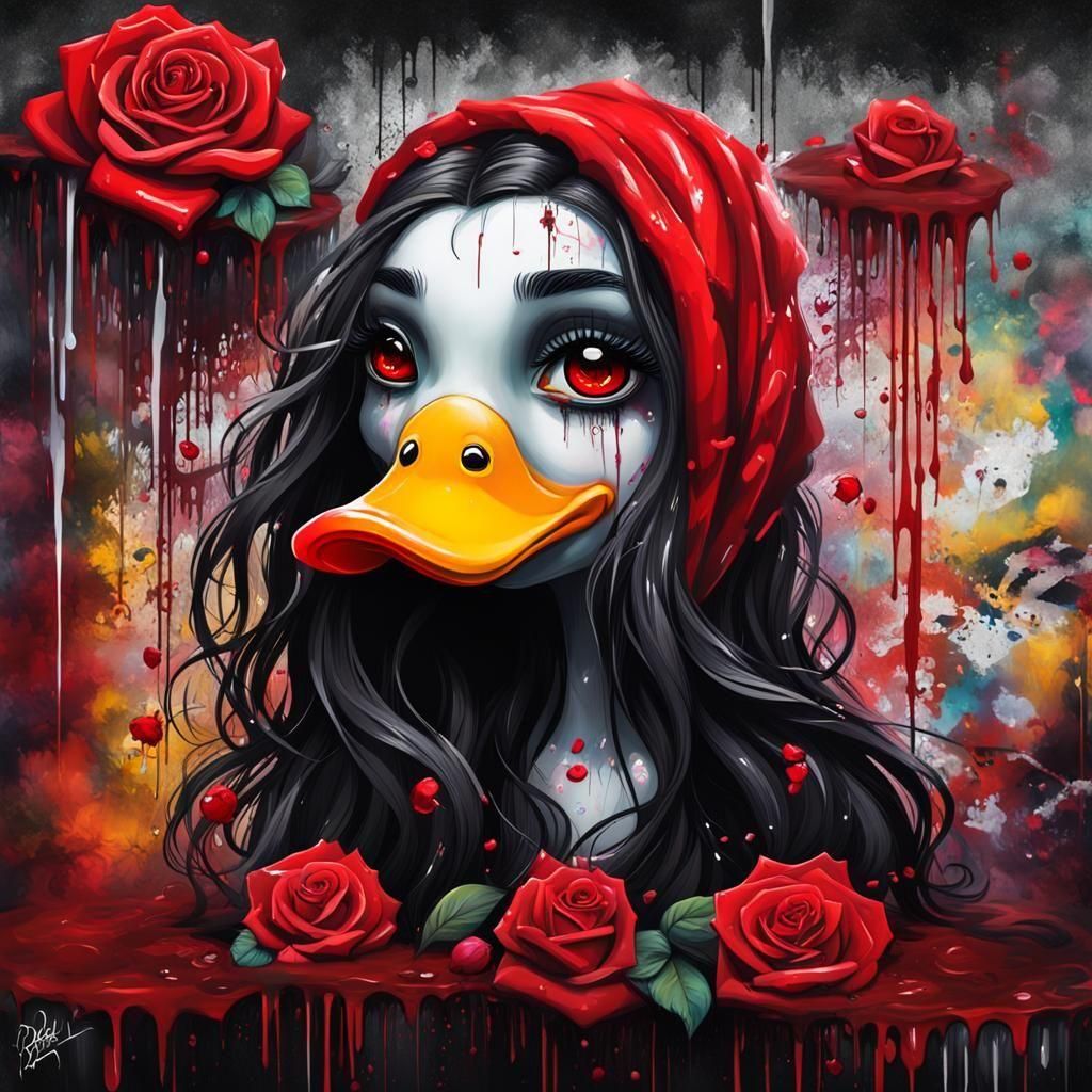 Gothic Rubber Duck Queen with Rose, Graffiti Art