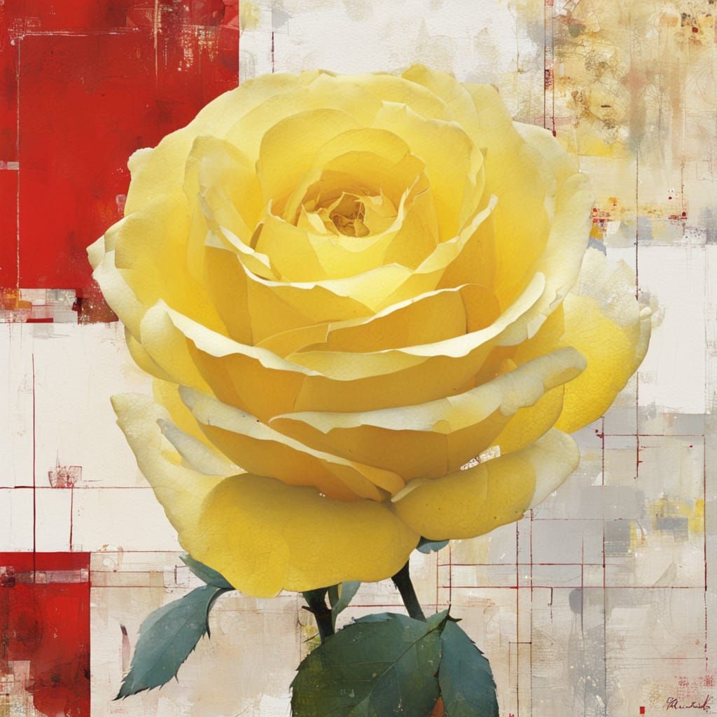 yellow rose illustration ,red background