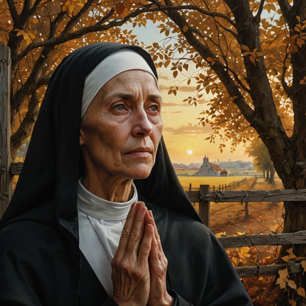 Nun in Golden Light: Photorealistic Digital Painting