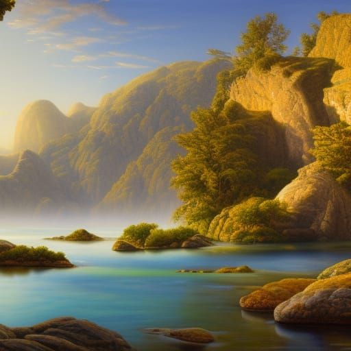 Freshwater Landscape: Oil on Canvas Art