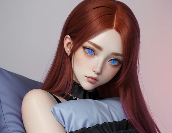 Gothic Anime Goddess Rests on Plush Cushion