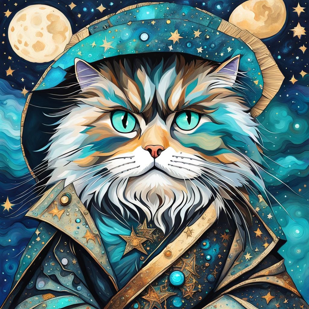 Persian Cat in Starry Night: Alcohol Ink Fantasy