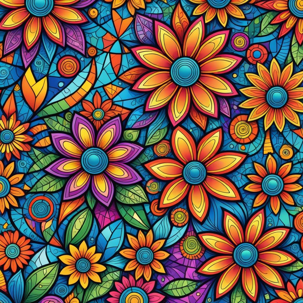 Psychedelic Geometric Flower Composition