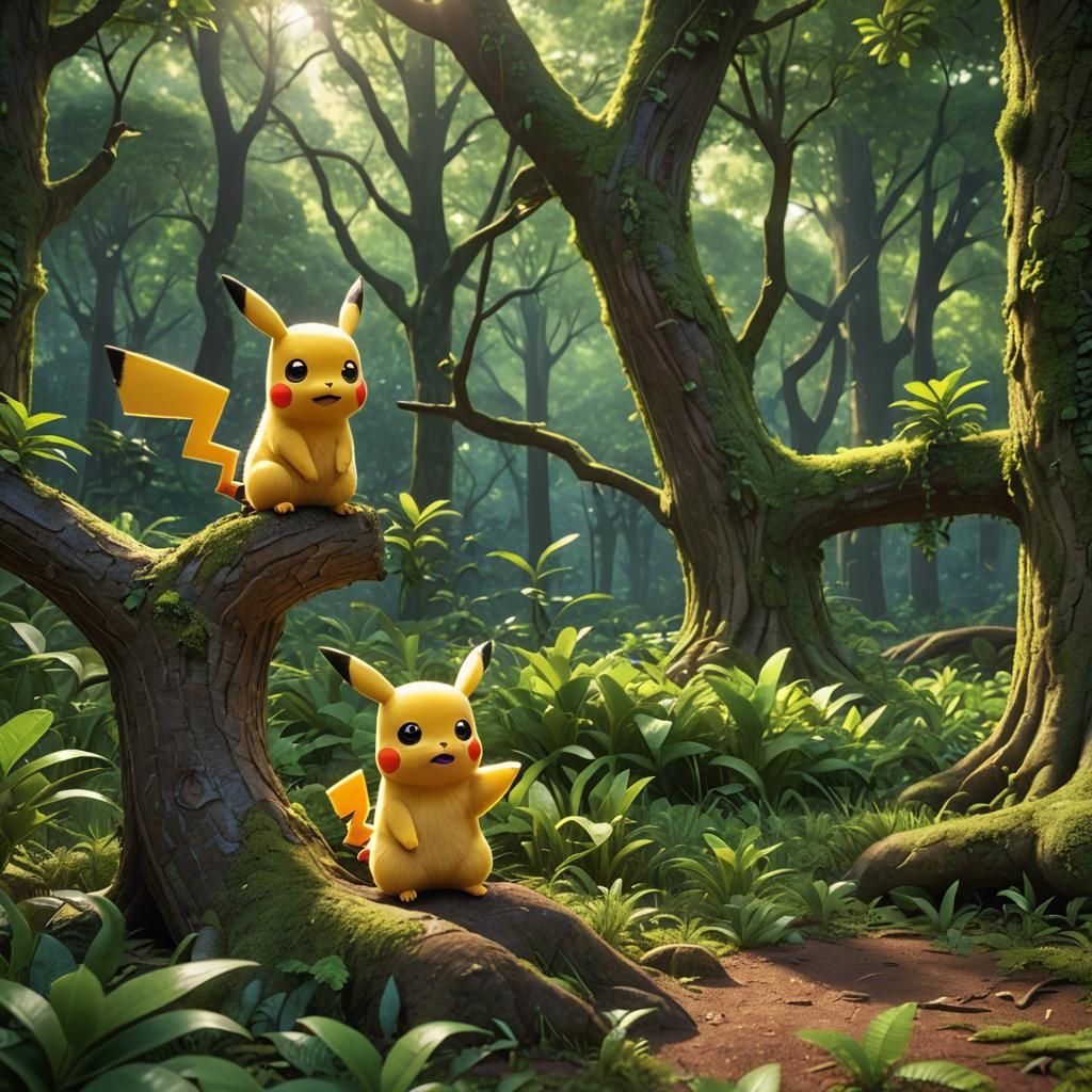 Pikachu in Lush Forest, Pixar-Style 3D Art