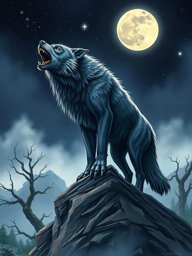 Majestic Werewolf Under Starry Night Sky