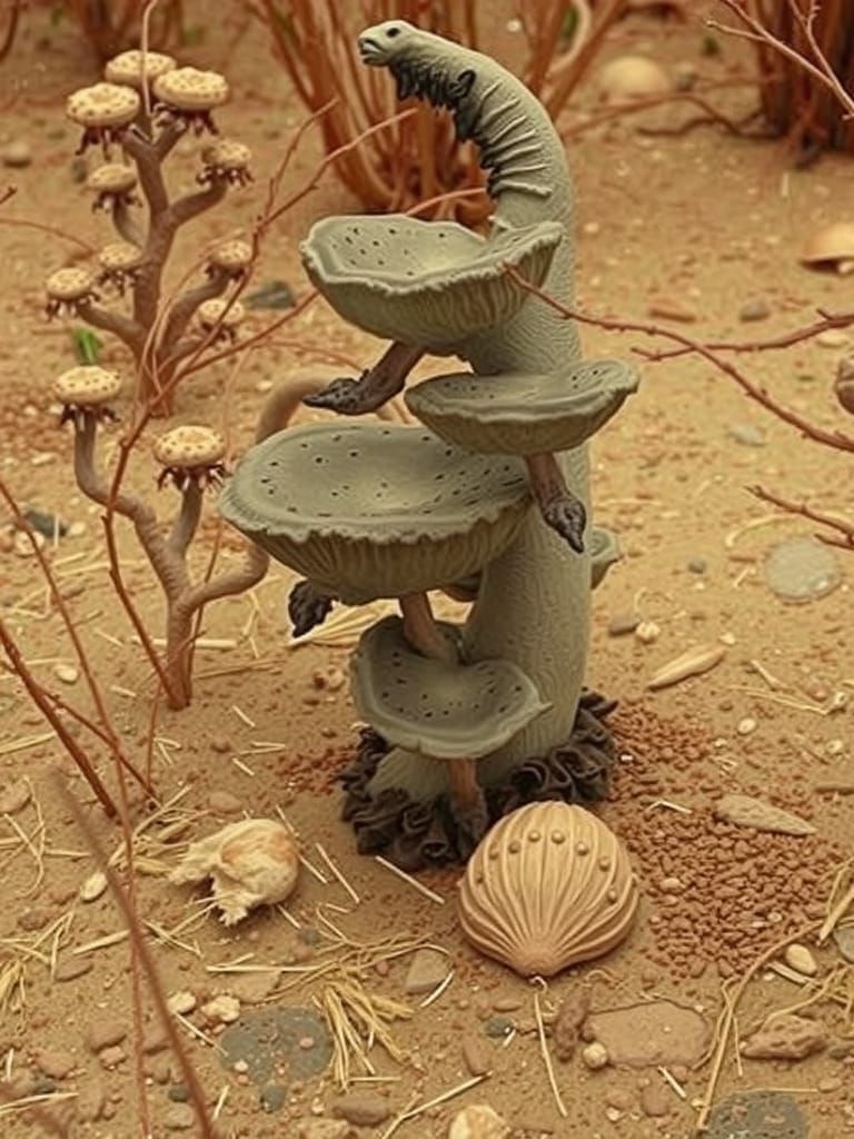 Surreal Realistic Scene of a Snail in Mushroom Forest