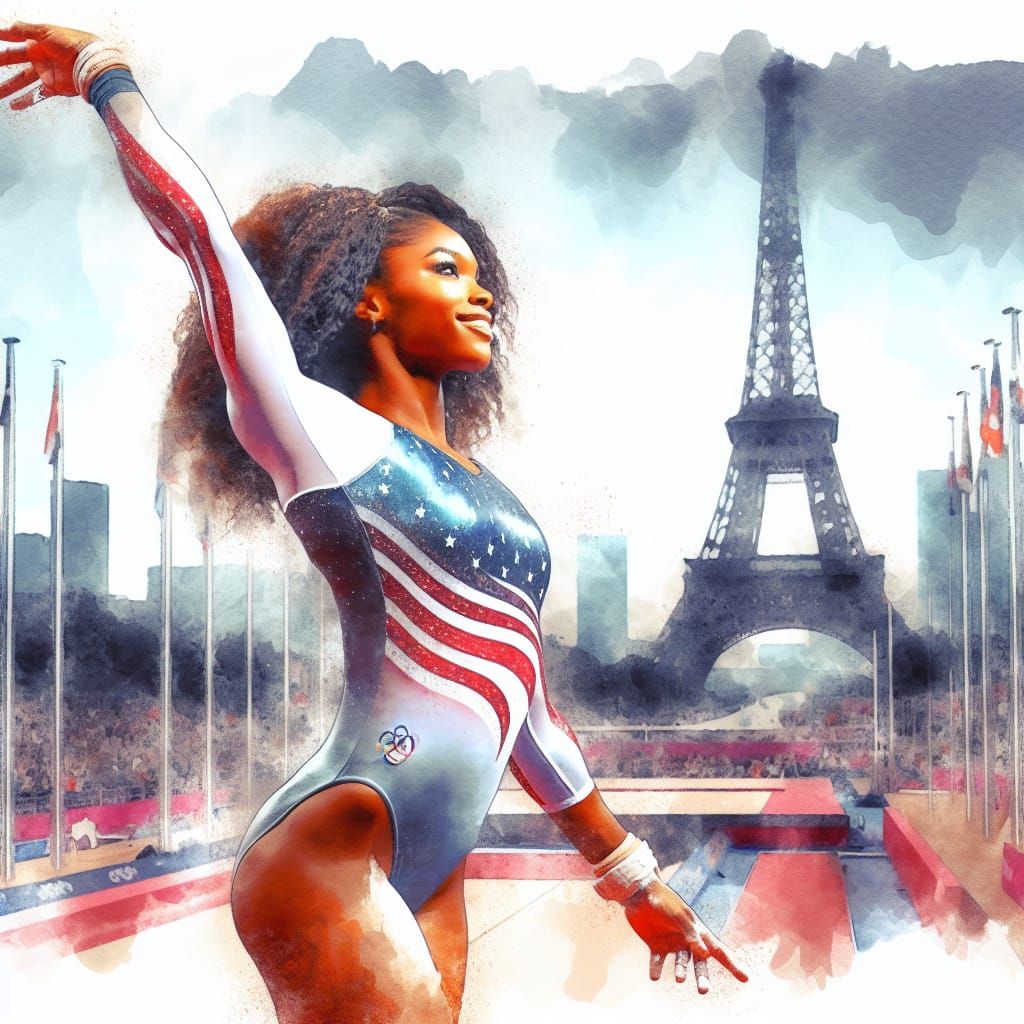 Triumphant Gymnast Portrait at Paris Sporting Event