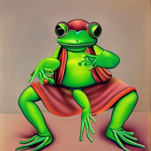 Humanoid Frog Boxer in Surrealist Painting