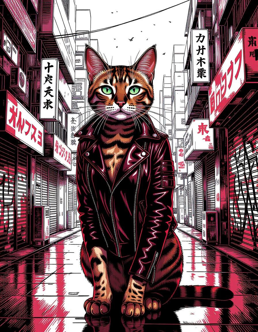 Cyberpunk Bengal Cat in Graphic Novel Style