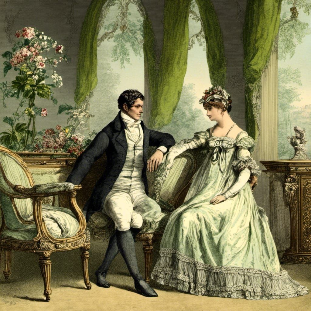 Regency Era Couple in Stunning Gowns
