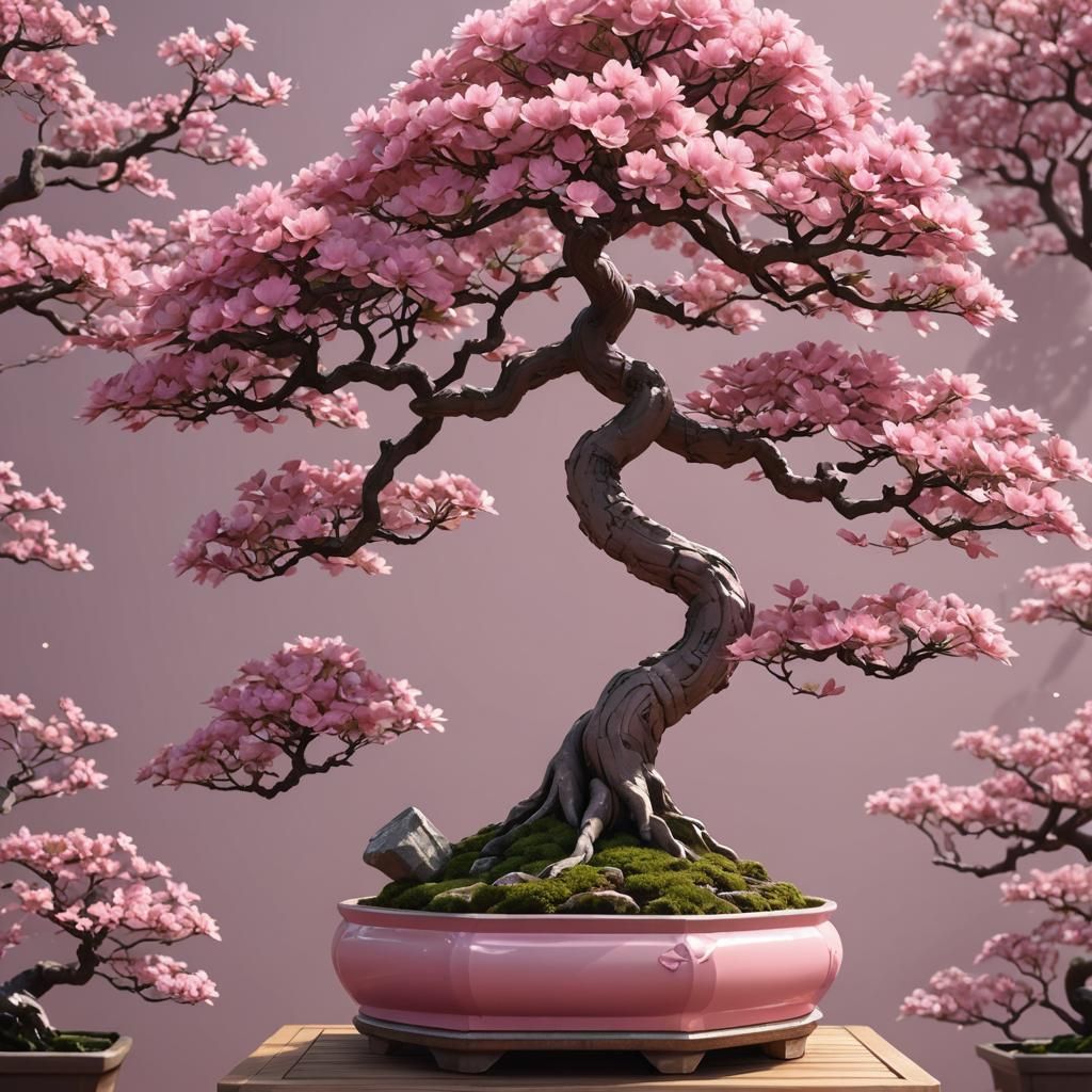 Pink Bonsai Tree in 3D Anime Art