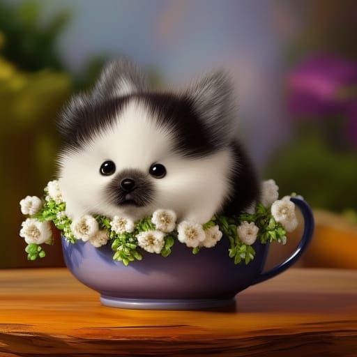 Cute Animal in Teacup: 3D Digital Art
