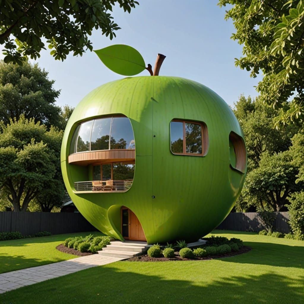 Vibrant Apple House in a Whimsical Setting