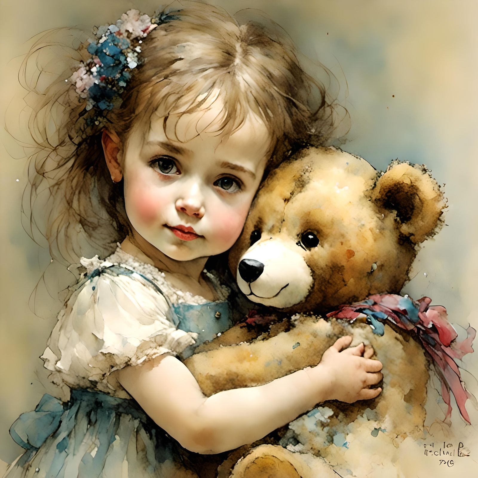 Toddler Girl Hugging Teddy Bear