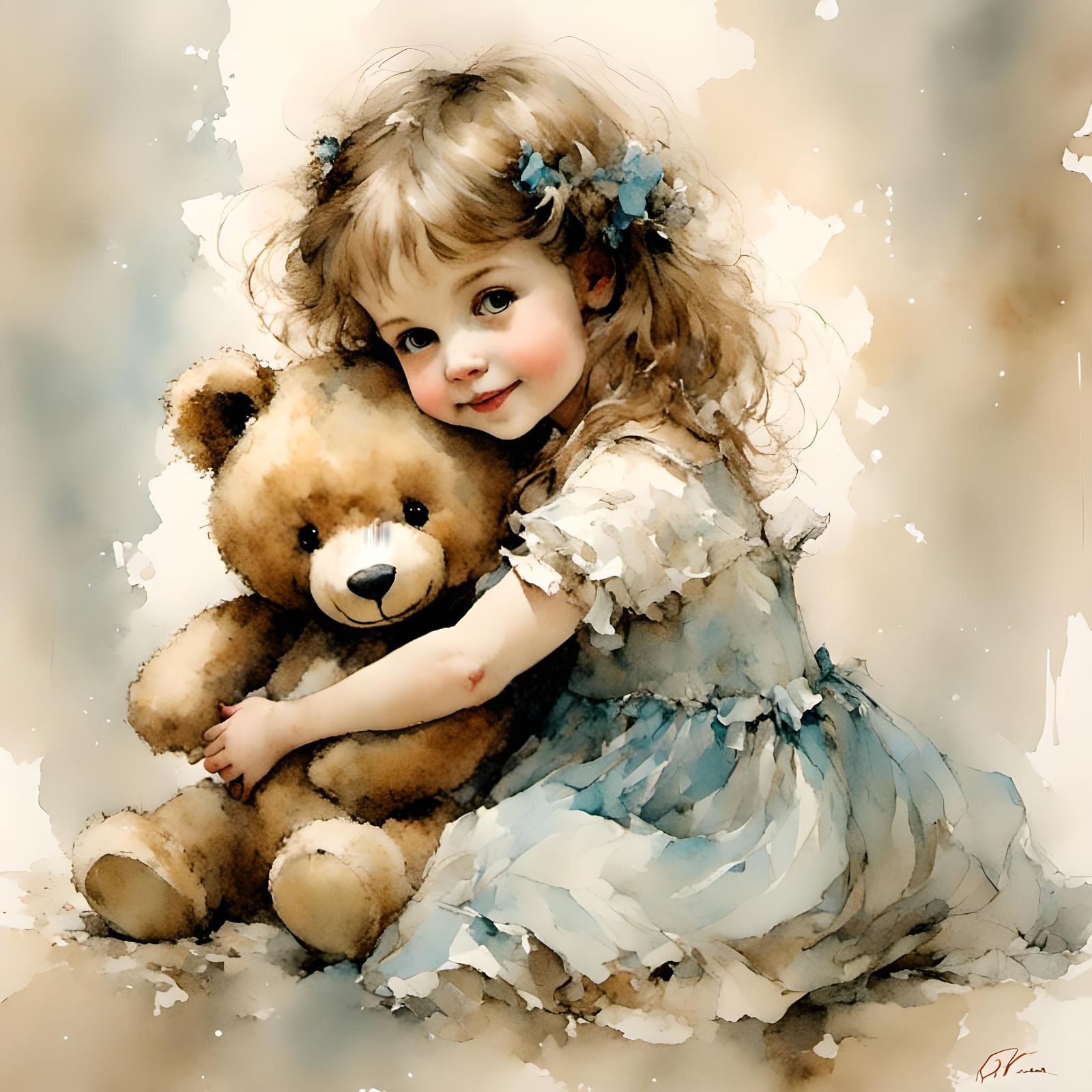 Toddler Girl's Loving Embrace with Teddy Bear