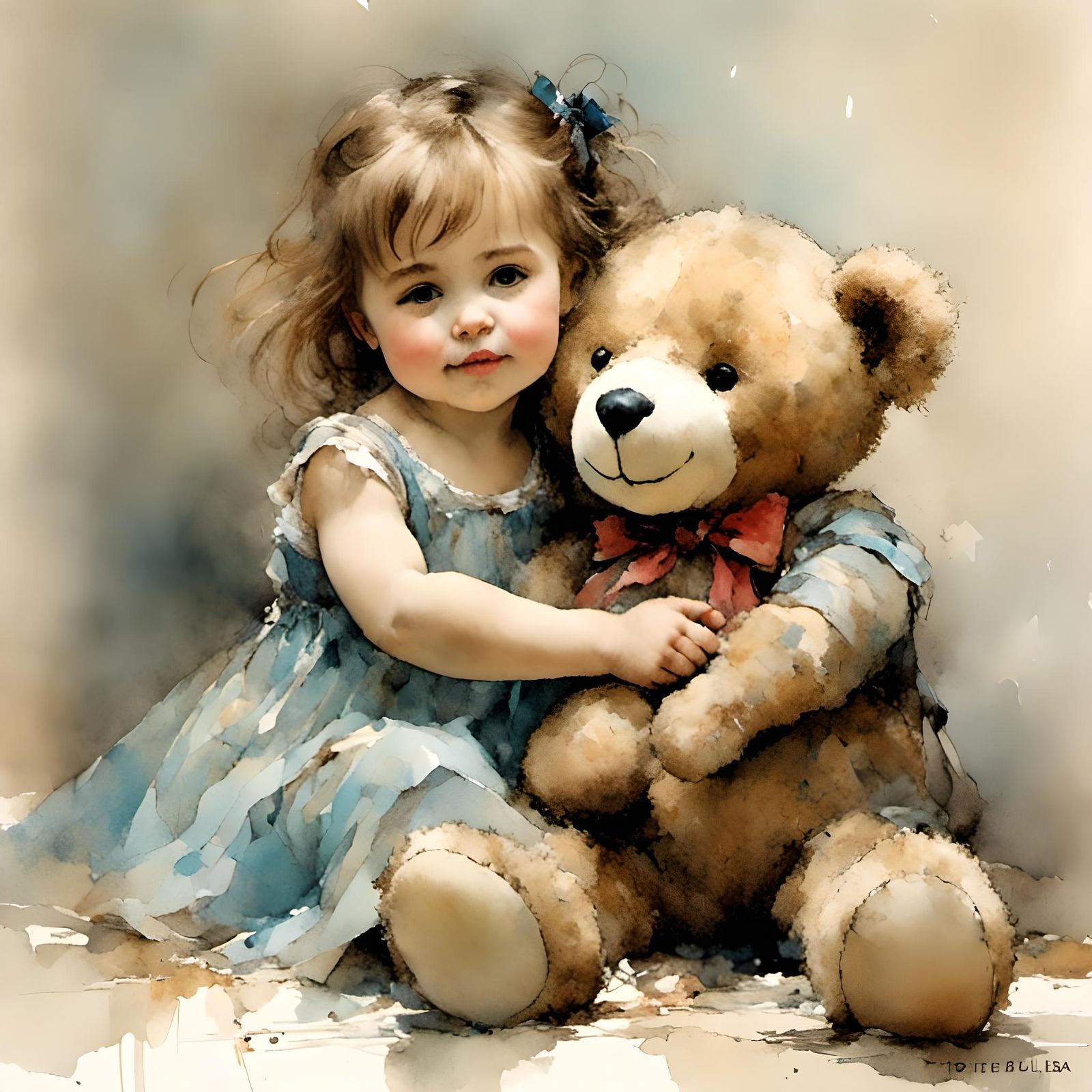 Toddler Girl Hugging a Teddy Bear