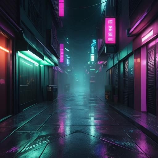 Neon Cyberpunk Portrait in Misty Alleyway