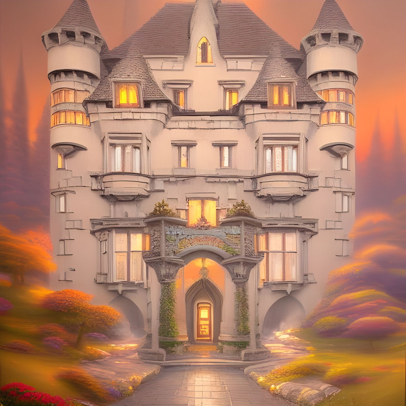 Sinderrla castle  BOOK ILLUSTRATION, oil painting by James Gurney trending on Artstation Unreal Engine 3D shading shadow...