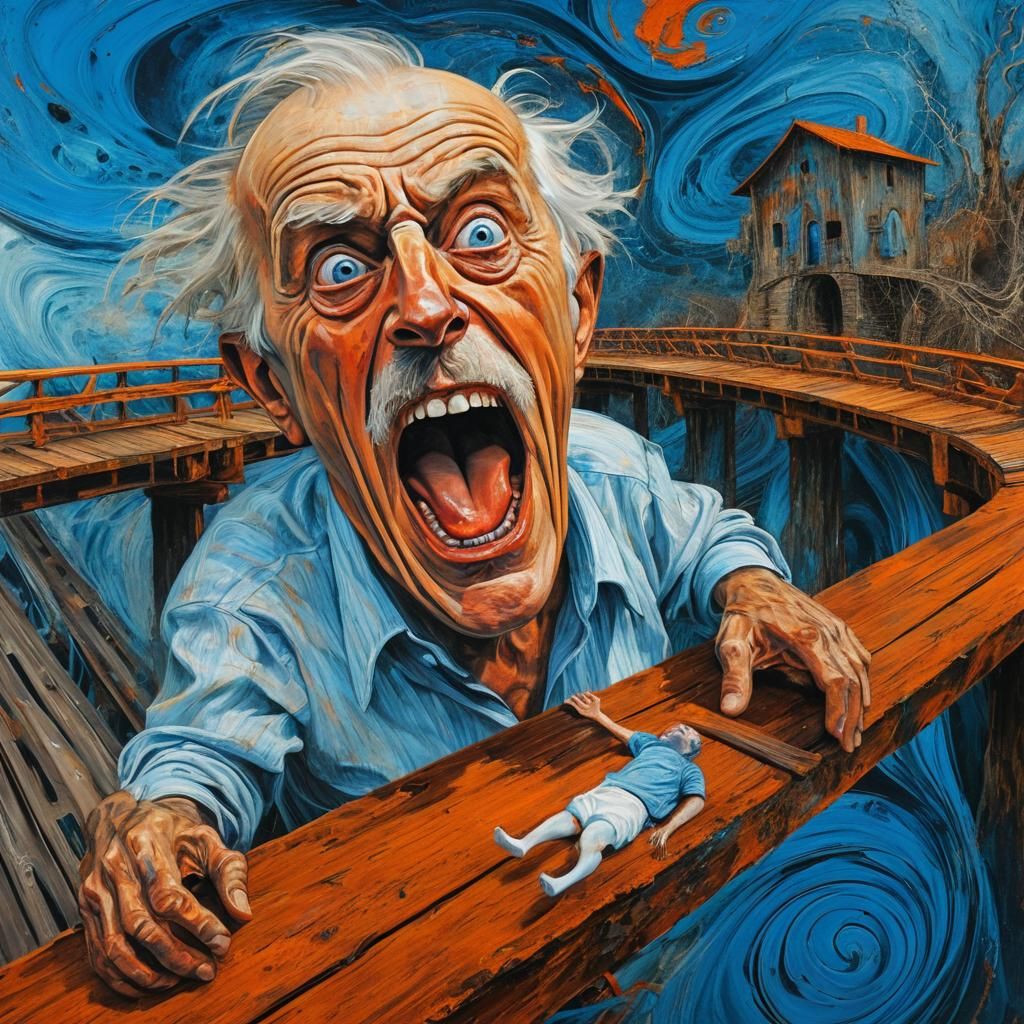 Surreal Portrait of an Old Man by a Bugatti