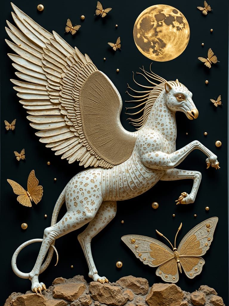 Cosmic Fantasy Library with Flying Creatures