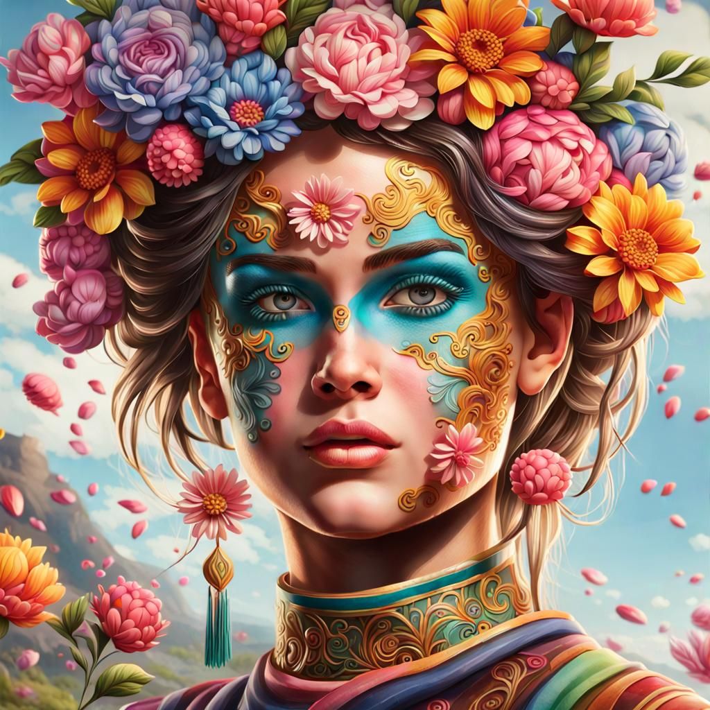 Vaporwave Elf Queen with Tentacles and Crown