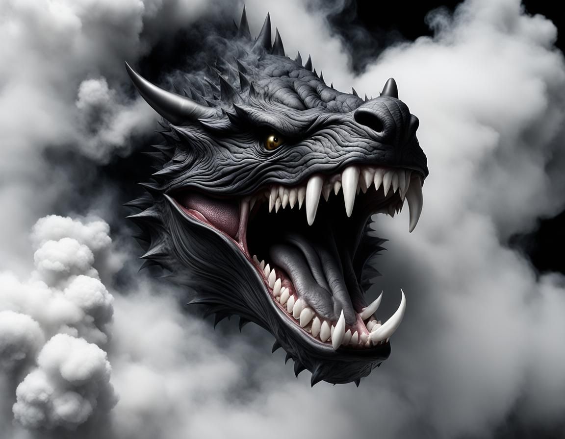 Obsidian Maw Emerges from Dark Smoke: 3D Render