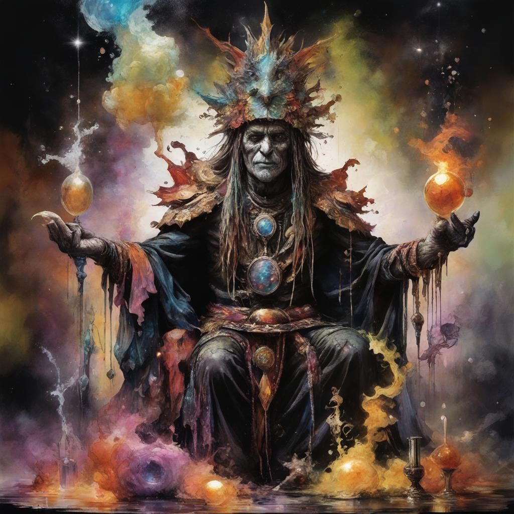 Nebulae Shaman Sculpture in Alcohol Ink Style