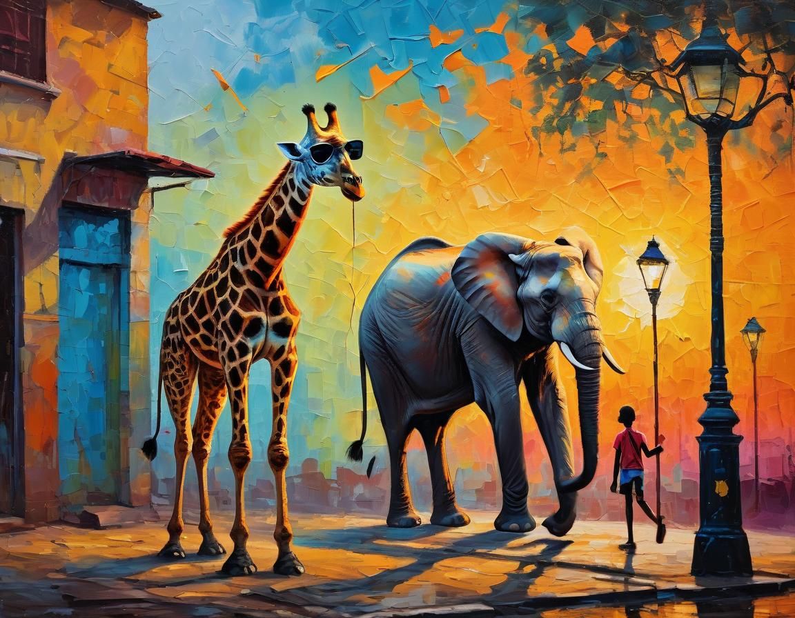 Wildlife Street Art in Neo-Impressionist Style