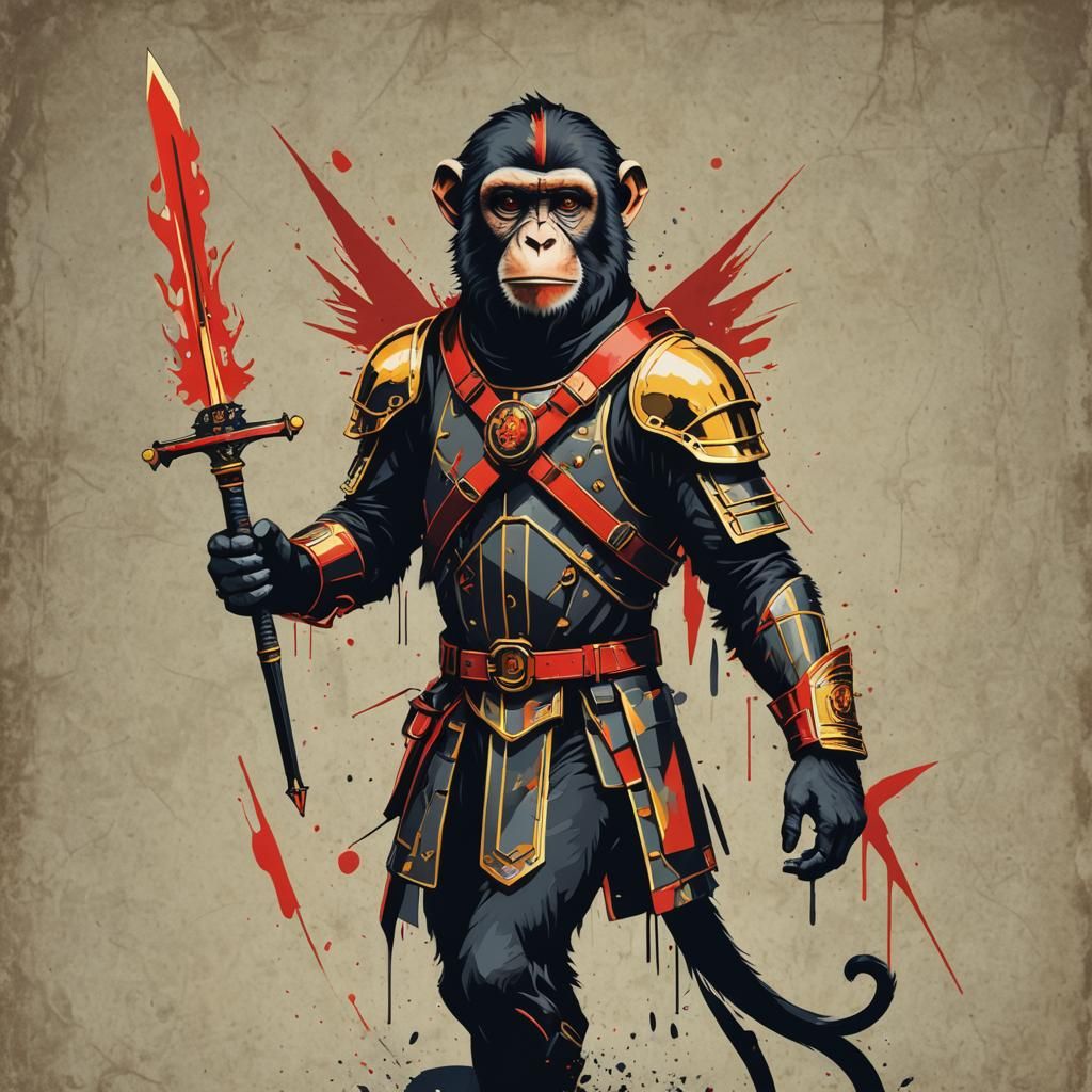 Monkey Knight in Black and Red: Pop Art Style