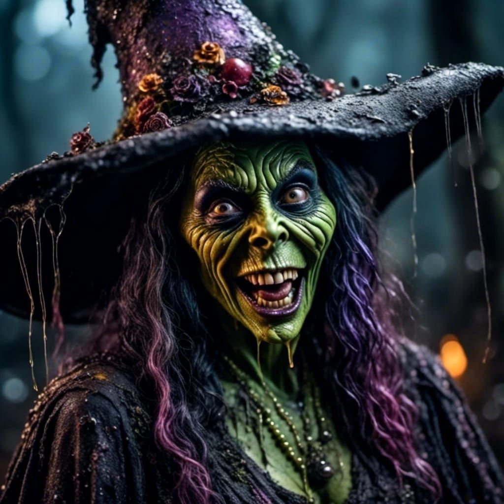 Horrible Wax Witch Selfie in Hyperrealism Style