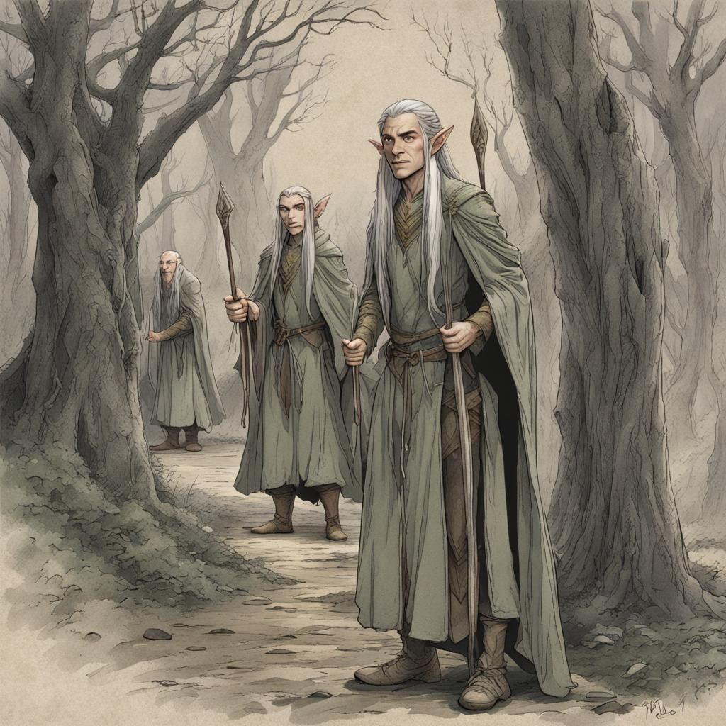 Elves in Middle-earth Forest Scene
