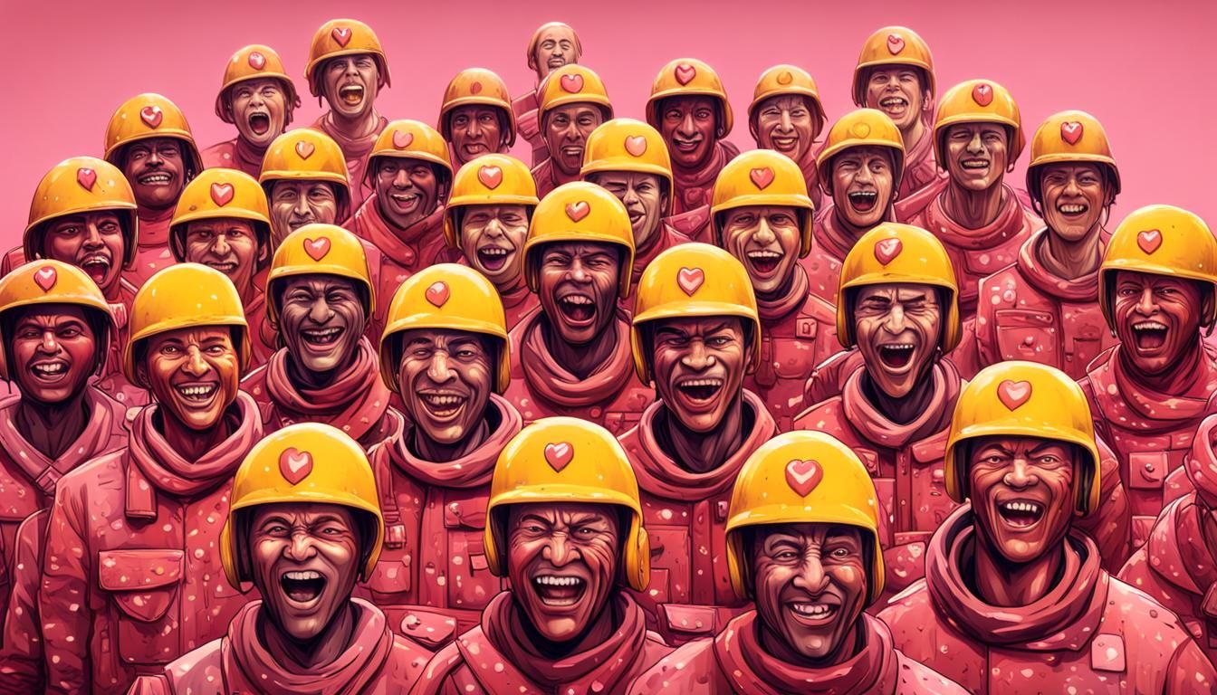 Hyperrealistic Soldiers with Pink Uniforms in Neo-Primitivis...