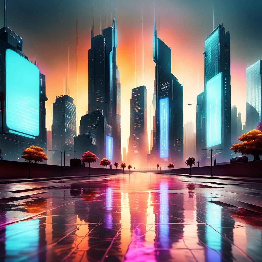 Futuristic Cityscape in Neon Concept Art