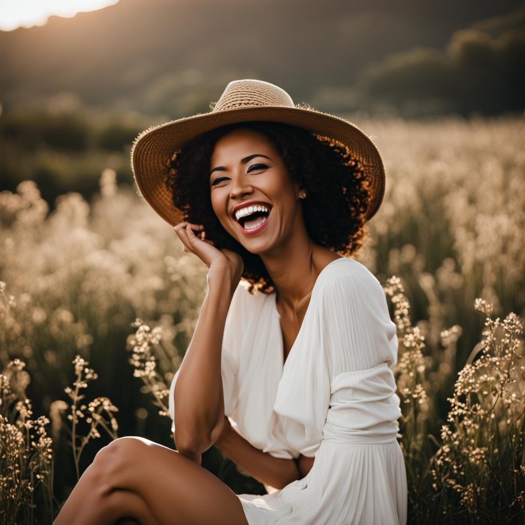Beautiful Woman Laughing in a Photograph
