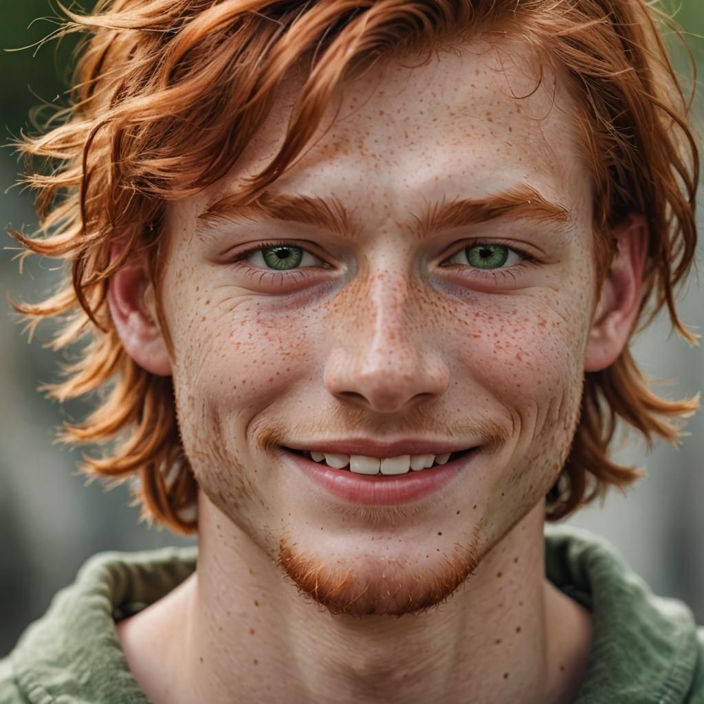 Handsome Redhead Portrait with Freckles and Green Eyes
