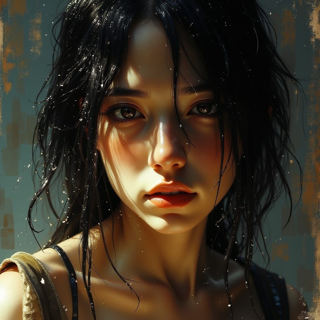 Expressive Portrait of a Woman with Asymmetrical Face