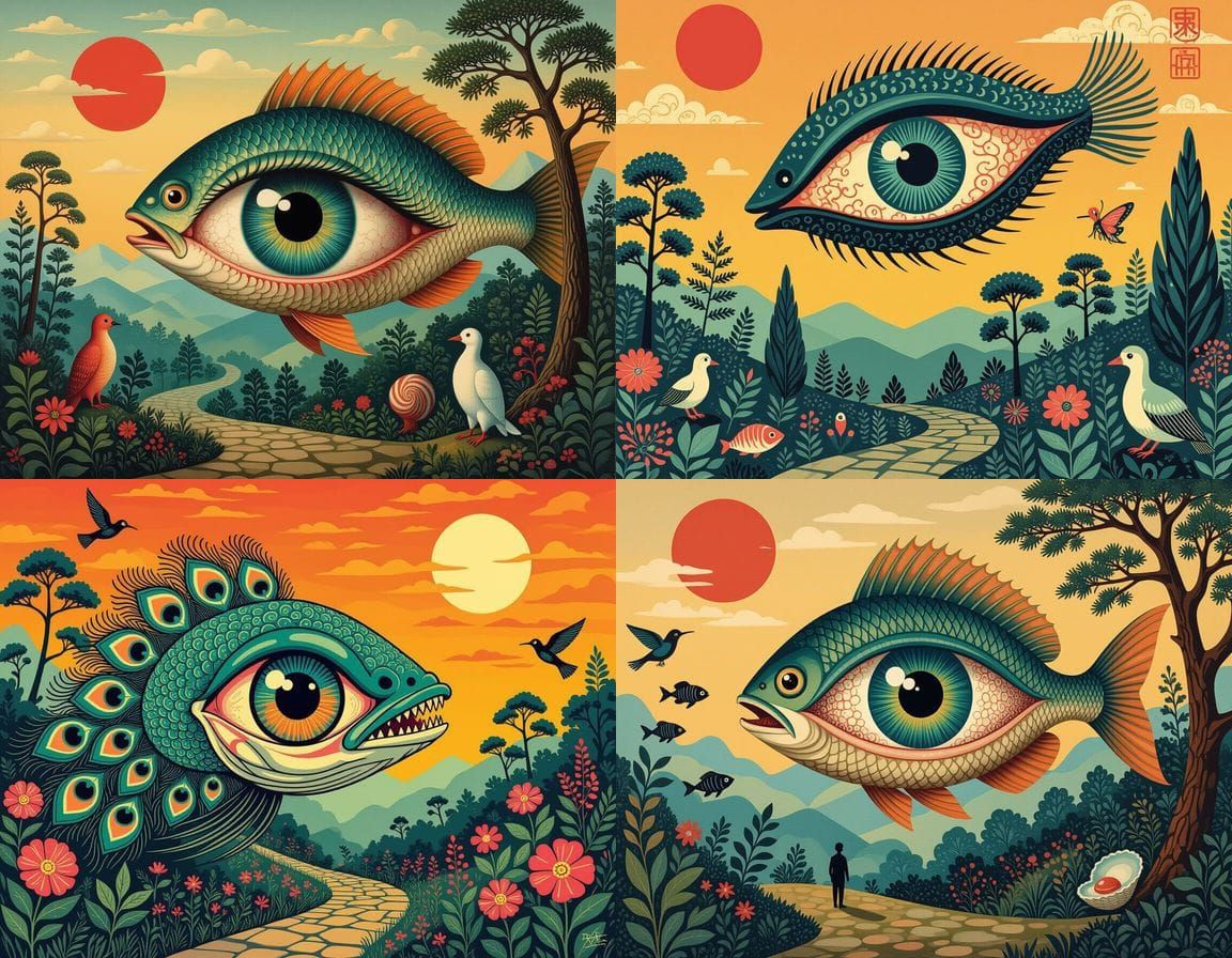 Mutant Peacock Shark Hybrid with Red-Orange Sunset