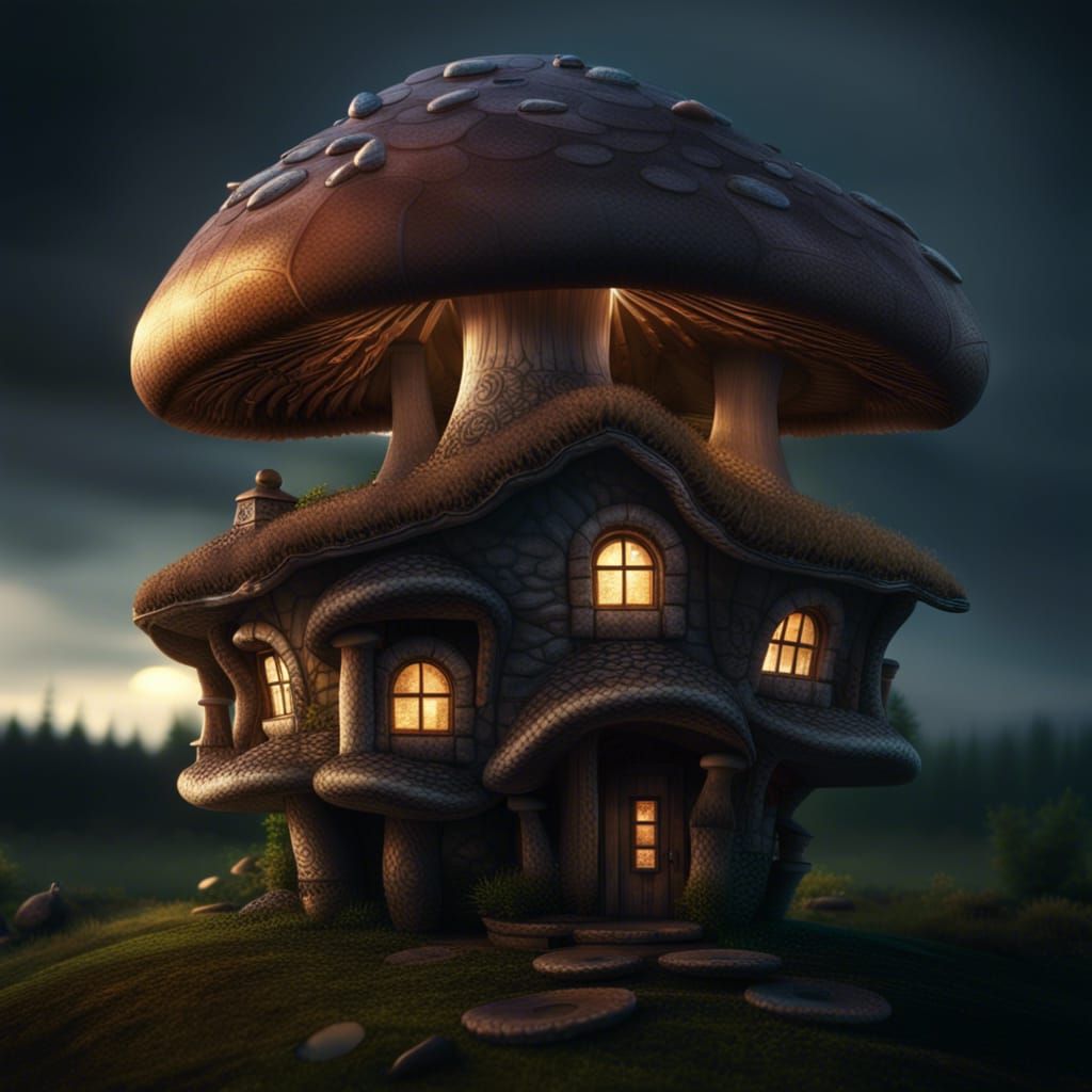 Hyperrealistic Mushroom House in Cinematic Lighting