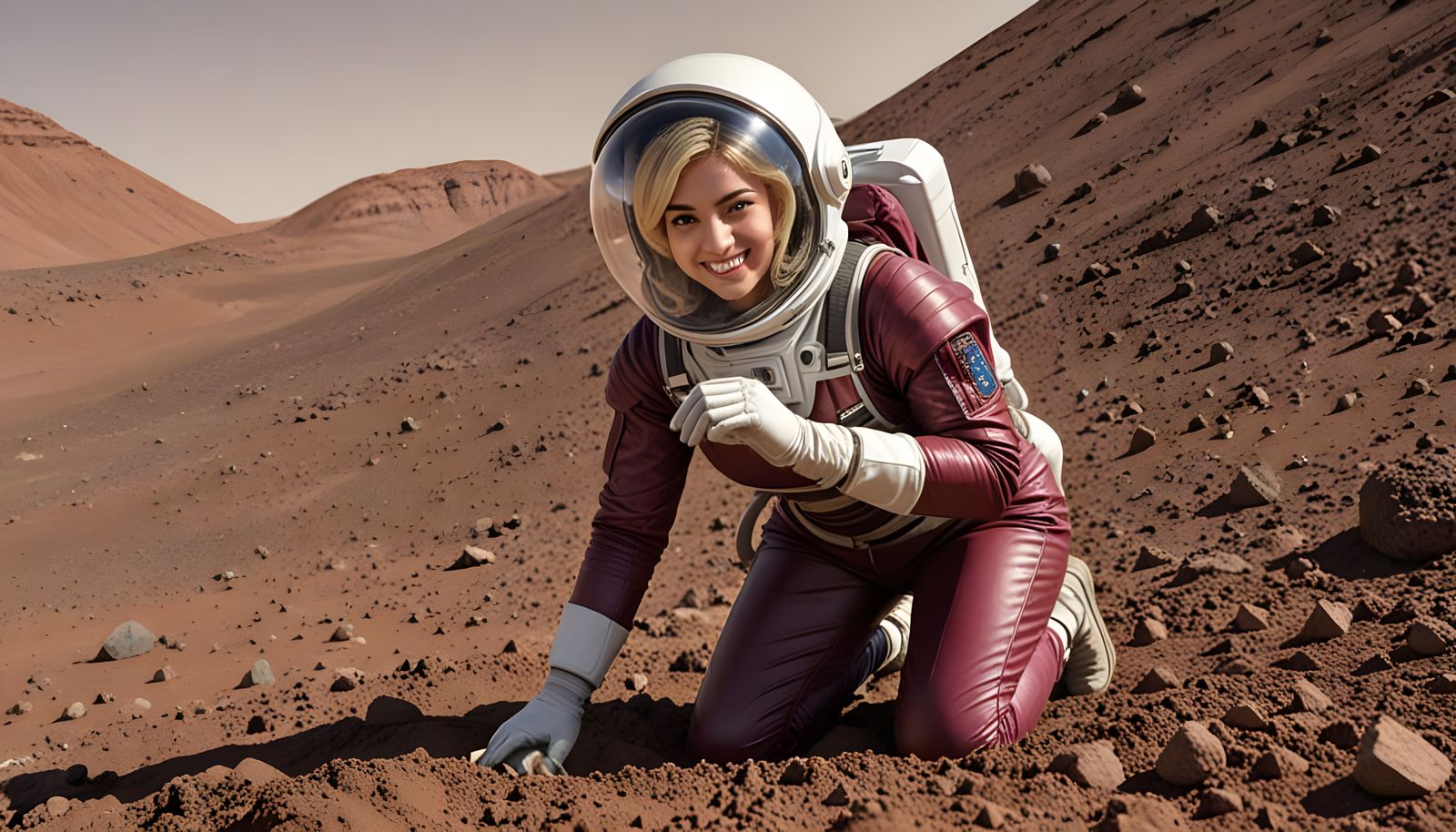 Pakistani Astronaut Digging on Mars in Spacesuit